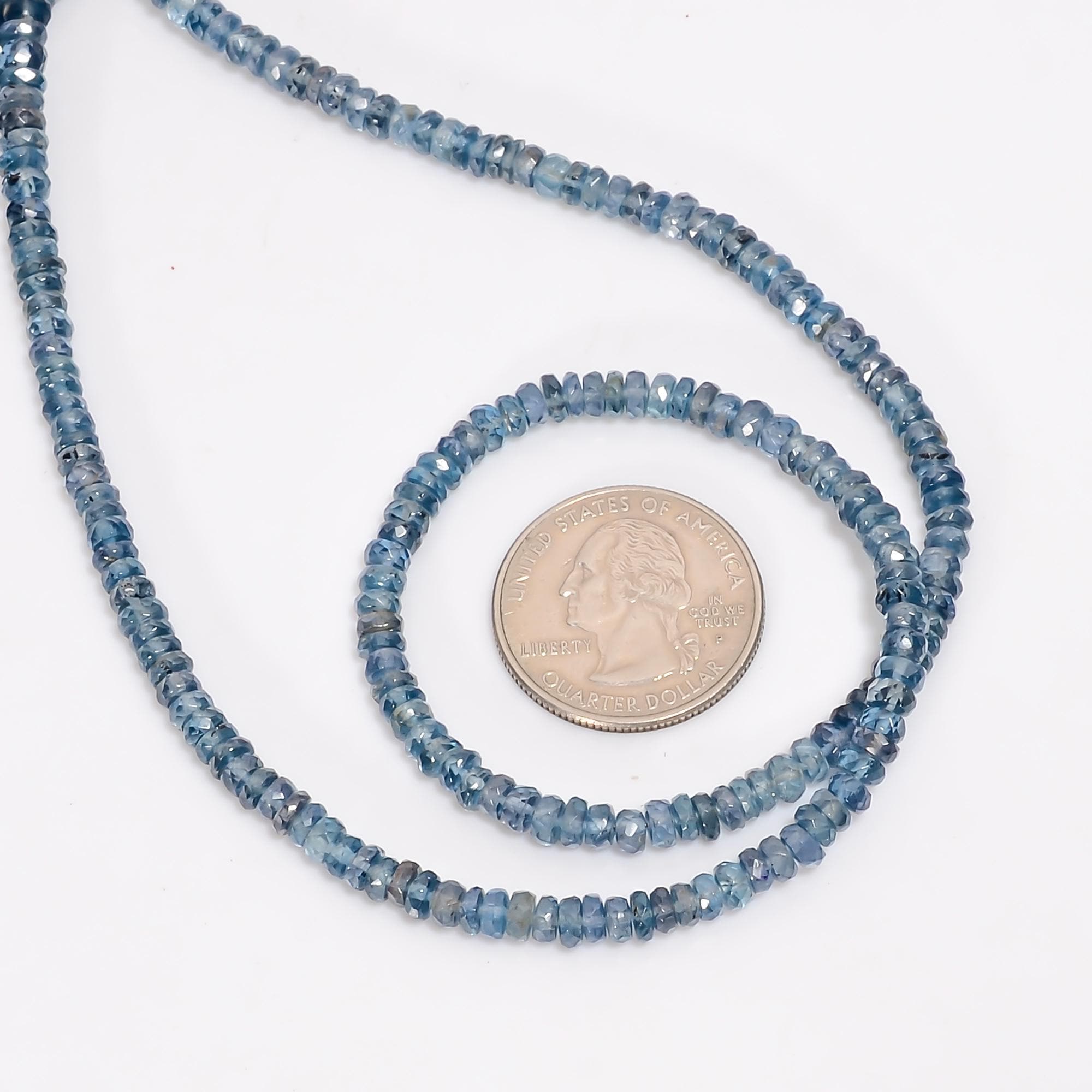 teal kyanite natural gemstone rondelle shape faceted 9 lines strand 16 beads 4x4x3 mm 660 ct yn 543